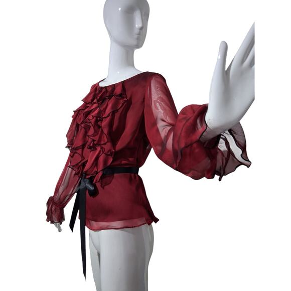 Y2K Whimsigoth Fairycore Witchy Women's size 4 Chiffon Ruffle Vampire Sheer Top - Picture 15 of 16